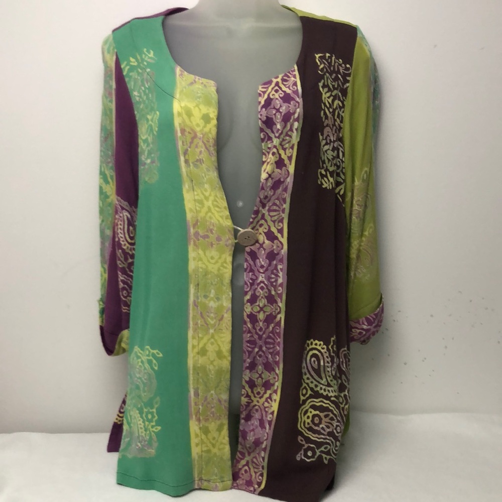 Soft Surroundings Purple, Green and Blue Batik Paisley Design Topper Size PS
